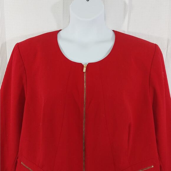 CALVIN KLEIN! RICH RUBY RED, GOLD HARDWARE, ZIPPER FRONT JACKET, BLAZER! SZ 24W - Picture 3 of 9